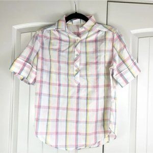 button down shirt womens size 8 colorful plaid short sleeve